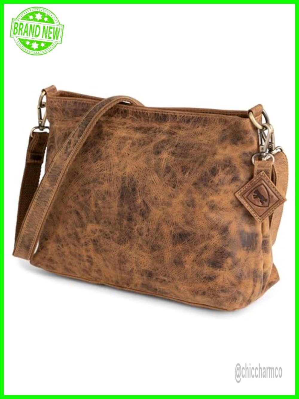 Full Grain Buffalo Leather Crossbody Purse Satchel Adjustable Strap